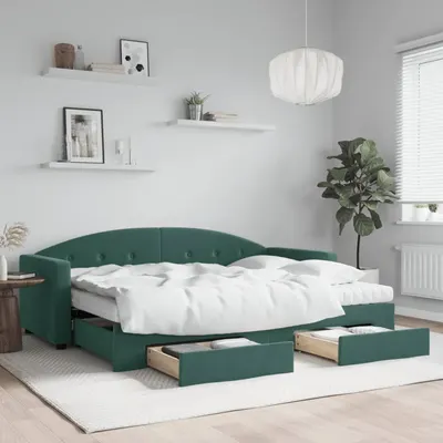 Gossi pat de zi cu extensie si sertare verde inchis 80x200 cm catifea