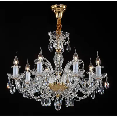 Candelabru Diamant Crystal Lira,8 becuri dulie E14, 230V,D.58cm, H.69 cm,Auriu