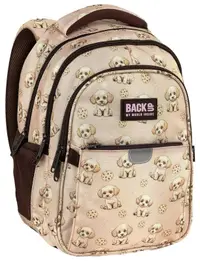Ghiozdan școlar BackUp 8 P - Beige Dogs, cu 3 compartimente