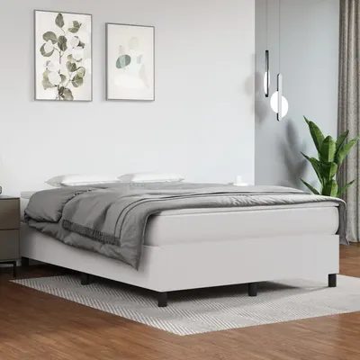 vidaXL Cadru de pat cu arcuri, alb, 140x190 cm, piele ecologică