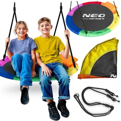 Leagan tip cuib pentru copii Neo-Sport 6 Multicolor 100cm, Perna atasata cu Velcro inclusa, Cadru din otel, material impermeabil 600D PE Oxford, greutate suportata 150kg
