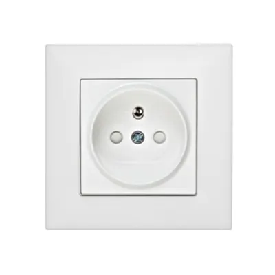 Priza PE tip pin, cu prot copii, completa, alba, şurub