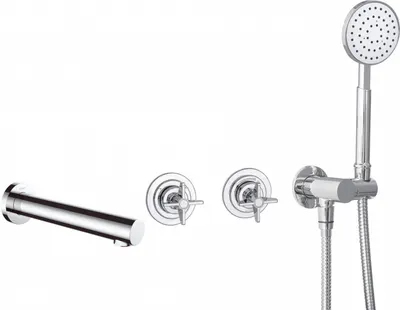 Baterie pentru cada, crom, cu 4 orificii, set dus inclus, montaj ingropat, Deante Temisto