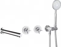 Baterie pentru cada, crom, cu 4 orificii, set dus inclus, montaj ingropat, Deante Temisto