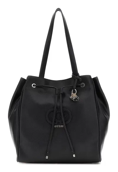 Geanta bucket de piele ecologica cu accesoriu logo - Negru