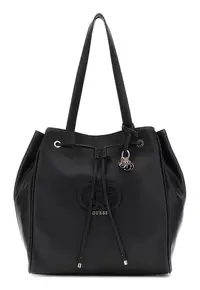 Geanta bucket de piele ecologica cu accesoriu logo - Negru