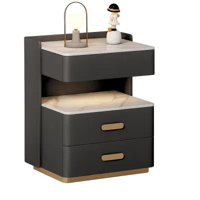 Noptieră inteligentă cu încărcare wireless, iluminare LED, sertar de depozitare și seif integrat – culoare gri antracit