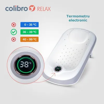 Suport pliabil pentru baie bebelusi Colibro Relax Gri cu baza si spatar antialunecare, senzor temperatura, 55x 29 x 11-20cm