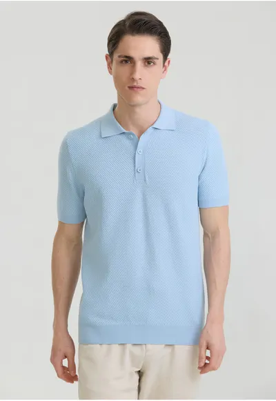 Tricou polo tricotat - Albastru deschis