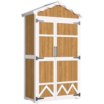 Outsunny Căsuță de grădină din lemn 105x55x179 cm Dulap pentru unelte cu 4 rafturi Acoperiș din metal galvanizat Lemn natural | Aosom Romania