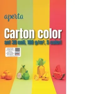Carton color A4 Aperta. Set 30 coli, 160 g/mp, 5 culori intense