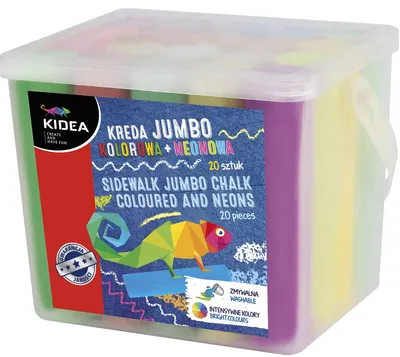Cretă colorată Kidea Jumbo - 20 de bucăți, într-o găleată