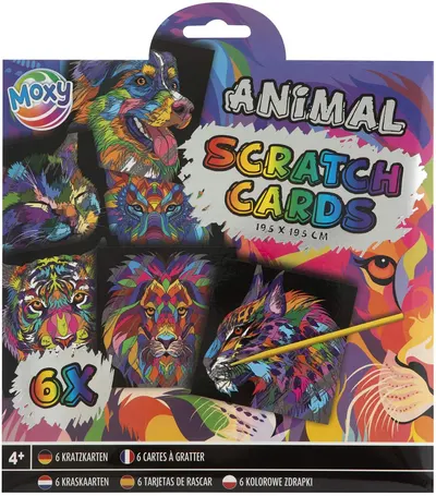 Set de carduri răzuibile Moxy - Animale, 6 buc.