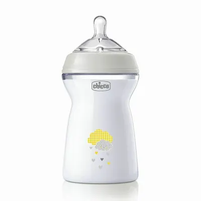 Biberon anticolici, Chicco, Natural Feeling, Plastic, Cu tetina Din silicon moale, Pentru hranire alternativa, Potrivit pentru nou-nascuti si sugari, Fara BPA, 330 ml, 6 luni+, Bej
