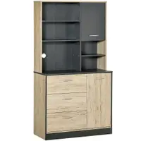 Dulapuri de bucatarie 4 Rafturi, cu 3 sertare mari și un dulap mare, din PAL Stejar si Negru, 90x39x169cm HOMCOM | Aosom RO