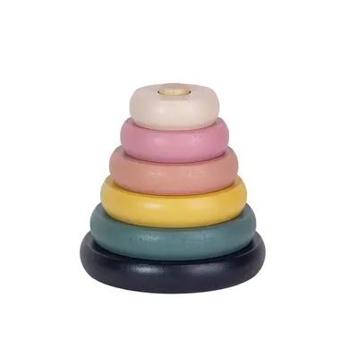 Jucarie de stivuire, Petite&Mars, Turn Orbit Wood of Mars, 10 cm, 36 luni+, Roz/Multicolor