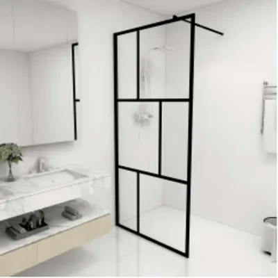 vidaXL Paravan de duș walk-in, negru, 90x195 cm, sticlă securizată
