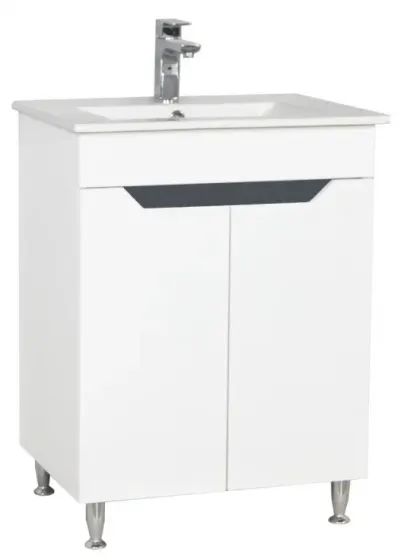 Set Baza front MDF si Lavoar seria 056, montat, 60 cm, alb + antracit