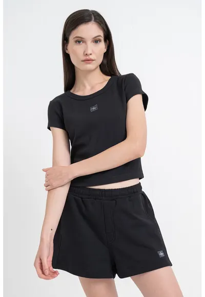 Tricou crop cu croiala slim fit - Negru