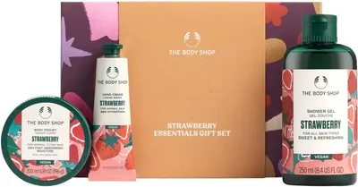 The Body Shop Set Strawberry - Gel de duș, Loțiune de corp și Cremă de mâini, 250 + 200 + 30 ml