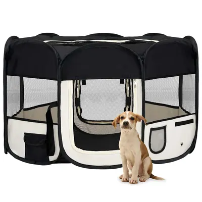 vidaXL Țarc de câini pliabil cu sac de transport, negru, 125x125x61 cm