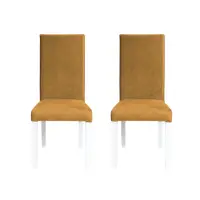 Set 2 scaune living TEO, picioare lemn alb, stofa z mustar, 46x60x98 cm