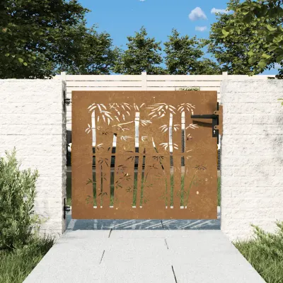 vidaXL Poartă de grădină 85x75 cm, oțel corten, design bambus