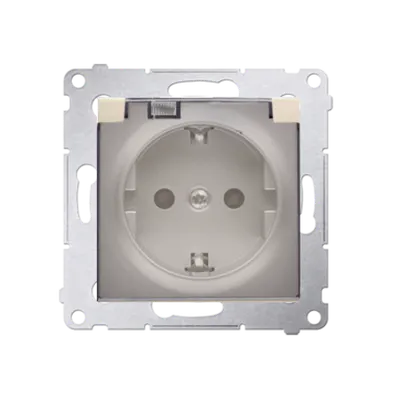Priza Schuko IP44 cu obturator si rama, capac transparent, 16 A, 250V~, borne cu surub,gold mat metalic