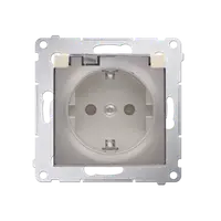 Priza Schuko IP44 cu obturator si rama, capac transparent, 16 A, 250V~, borne cu surub,gold mat metalic
