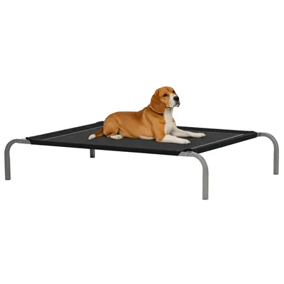 PawHut Pat pentru câine și pisică XL, confort maxim pe picioare, pat de tabără 110 x 75 x 20 cm, textilenă micro-perforată, negru | Aosom Romania