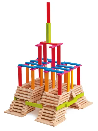 Joc de construcție cu 200 piese colorate din lemn