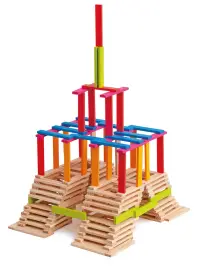 Joc de construcție cu 200 piese colorate din lemn
