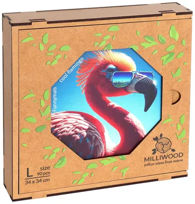 Puzzle din lemn Milliwood de la 90 piese - Flamingo (Mărimea L)