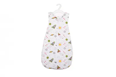Saculet de dormit gros din bumbac model rachete 0-6 luni