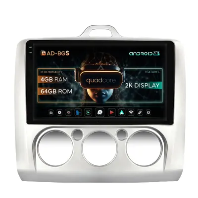 Navigatie 2K Ford Focus MK2 (2004-2011), Clima Manuala, Android, S-Quadcore 4GB RAM + 64GB ROM, 9.5 Inch - AD-BGS90042K+AD-BGRKIT112