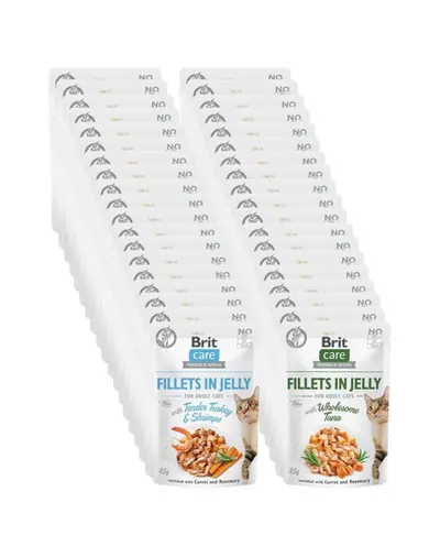 BRIT Care Cat Fillets in Jelly Mix 48x85 g hrană umedă pisici, curcan cu creveți și ton