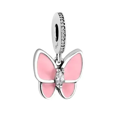 Charm/talisman argint 925, JW1644, model fluture roz, placat cu rodiu