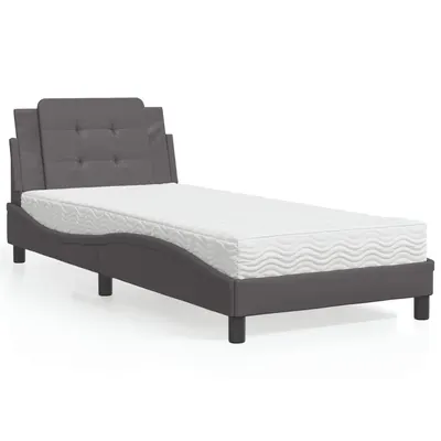 vidaXL Cadru de pat fără saltea, Zadar, gri, 90x190 cm, piele ecologică