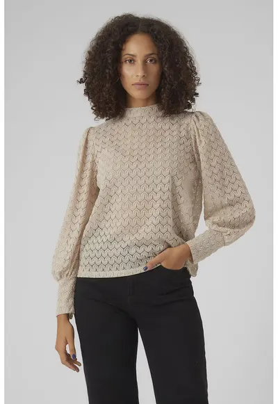 Bluza semitransparenta cu guler scurt - Crem