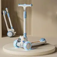 Trotineta pliabila pentru copii Nichiduta Blue Bunny, cu lumini LED si muzica integrata, ghidon ajunstabil cu 4 nivele de inaltime, dimensiune 80 x 28 x 58 cm