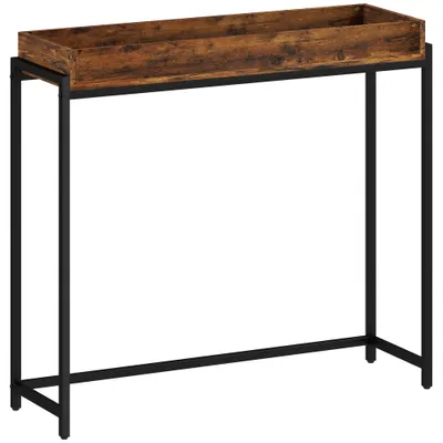 HOMCOM masă de hol, consolă îngustă, metal, placă aglomerată, Maro-rustic | Aosom Romania