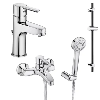 Set 3 in 1 Roca Arolo A5D016AC0K, baterie cada, baterie lavoar, para de dus, furtun de dus, bara de dus, Crom