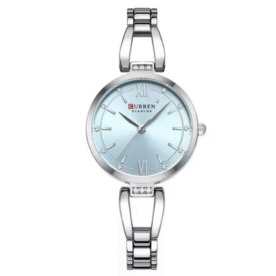 Ceas Damă CURREN 9092, Quartz, Cadran Albastru, Carcasă și Brățară Argintie, Oțel Inoxidabil, Elegant, 30mm