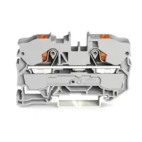 2-conductor through terminal block; with push-button; 10 mm²; with test port; side and center marking; for DIN-rail 35 x 15 and 35 x 7.5; Push-in CAGE CLAMP®; 10,00 mm²; gray