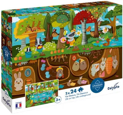Puzzle pentru copii Djeco - Viața sus și jos, 2 х 24 piese