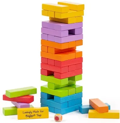 Jucarie din lemn Bigjigs - Turnul de echilibru, multicolora