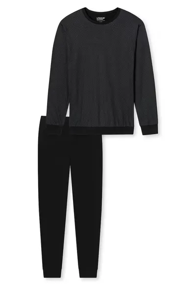 Pijama cu pantaloni lungi si imprimeu - Negru