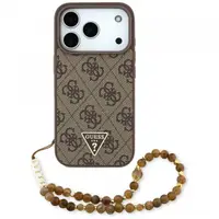 Husa MagSafe pentru Apple iPhone 17 Pro, Guess, 4G Triangle Logo with Pearl Strap, Maro