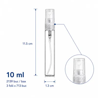 Sticluță transparentă reutilizabilă cu spray și capac - 10ml