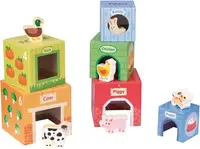 Set pentru copii Lelin Toys - Cuburi de carton cu animale din lemn